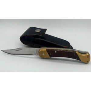 Schrade USA Bear Paw Folding Knife with Leather Belt Sheath